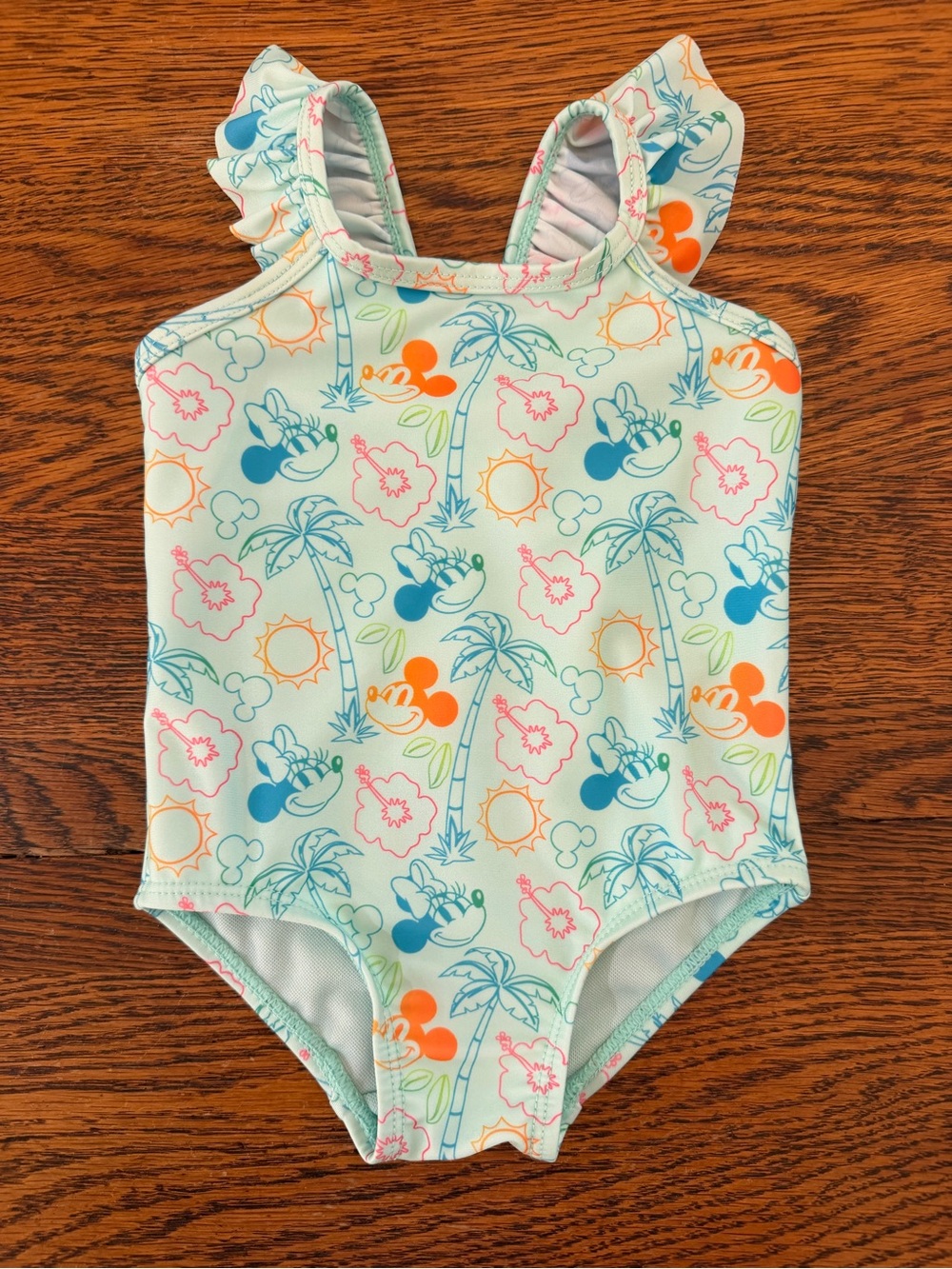 Disney Aqua One-Piece Swimsuit with Multicolor Mickey & Tropical Print